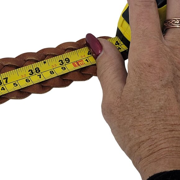 Vtg Western Boho Camel Brown Braided Weaved Genuine Leather Belt Sz 2XL 38" - Picture 11 of 14